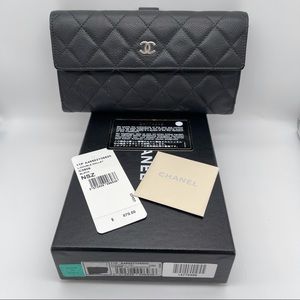 SOLD! CHANEL Caviar L Double Wallet Clutch